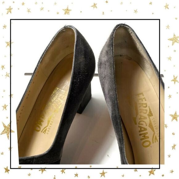 Salvatore Ferragmo Black Gray Suede Heels 8 - Picture 5 of 9